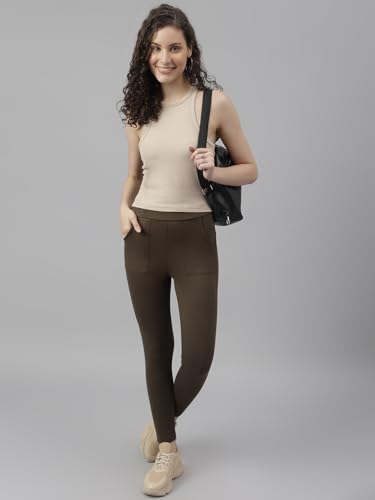 Latin Quarters Women Olive Green Solid High Rise Casual Jegging_M