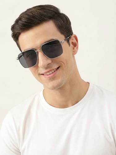 Carlton London Men Premium Polarised UV Protected Blue Lens Silver Toned Rectangle Sunglasses