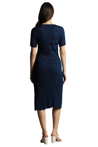 Allen Solly Women's Viscose Modern Knee-Length Dress (AHFDCRGFJ67569_Navy