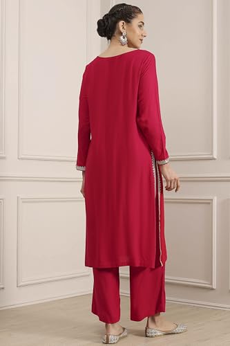 Biba Women's Fuchsia Viscose Rayon Straight Dyed Suit Set