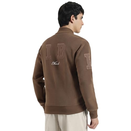 United Colors of Benetton Regular Fit Band Collar Textured Vibe Check Varsity Polar Jacket (Size: L) - 25A2VLRJ3677I901