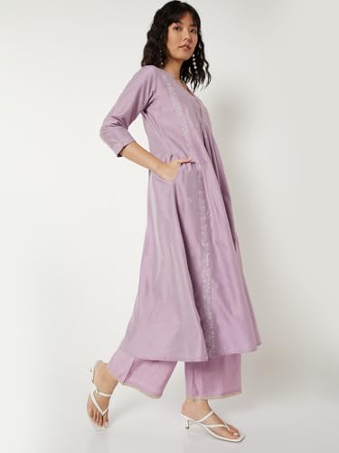 Max Women Embroidered A-line Kurta Set(Purple_L)