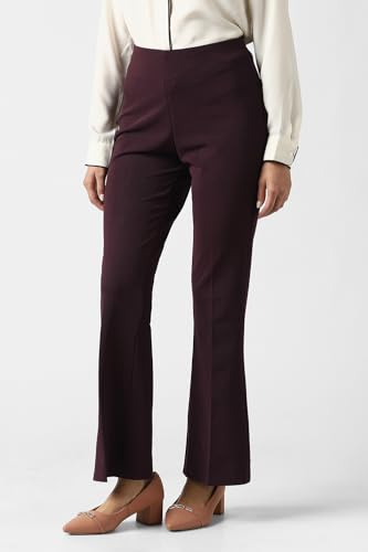 Women Maroon Textured Formal Trousers