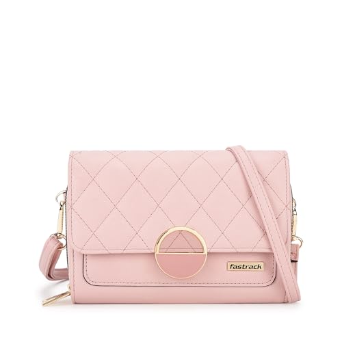 Fastrack Quilted Envelope Clutch For Women, Girls and Ladies | with Dual Zip Compartments & Detachable Sling Straps | Ladies Purse Handbag | Clutch For Casual Carry, Pink