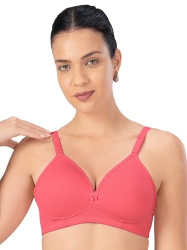 Lovable Women's Seamless V-Neck Non-Padded Full Coverage Wire-Free Bra with Detachable Strap Comfortable Fit T-Shirt/Saree Bra (in, Cup Band, 32, 32, C, 36, Regular, Coral Pink)