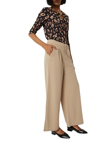 Max Women Solid Wide Leg Trousers (Beige_M)