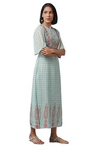 W for Woman Women's Georgette Harbour Green Asymmetric Dress Floor Length (22FEW16071-116585 S)