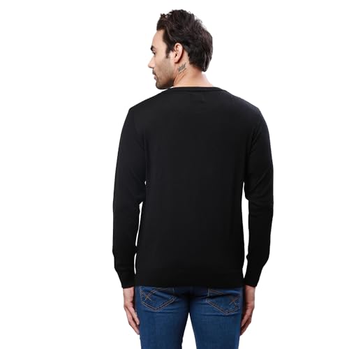 Raymond Men's Regular Fit Acrylic Wool Blend Full Sleeve Round Neck Structure Pattern Black Casual Sweater (Size: L)-RMWX01233-K8