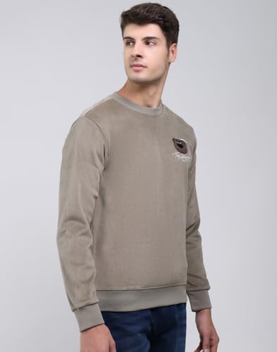 Monte Carlo Men Regular Fit Printed Round Neck Pull On Full Sleeve Winter Sweatshirt| Stylish Sweatshirt for Men | Soft Comfortable Casual Winter Wear for Men's Olive SP1