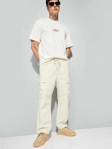 Max URB_N Men Solid Cargo Trousers (White_M)