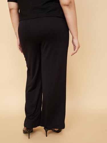 Max Women Knit Wide Leg Belted Trousers (Black_6XL)