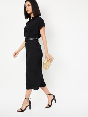Max Women's Cotton Blend A-Line Midi Dress (SR3601_Black