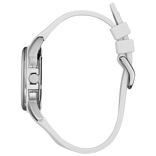 Citizen Womens Ladies' Eco-Drive Classic Silver Stainless Steel Analog 3 Hand Watch With White Rubber Strap,White Dial (Model:Fe6131-04A), Silver, Classic
