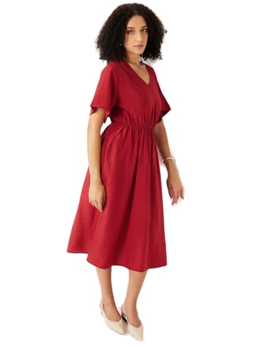 Max Women Solid A-line Dress (Red_M)