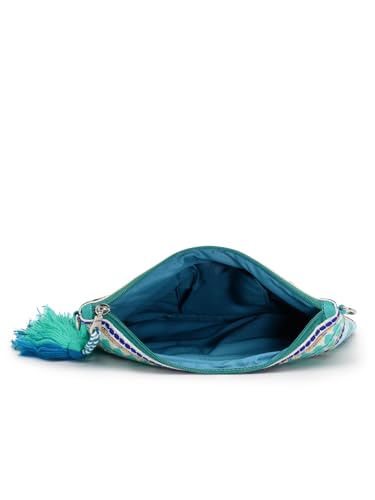 Anekaant Tribal Turquoise & Multi Acrylic Jacquard Ethnic Motifs Embroidered Sling Bag
