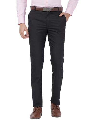 Raymond Men Slim Fit Checks Pattern Poly Viscose Blend Flat Front Formal Trouser Black