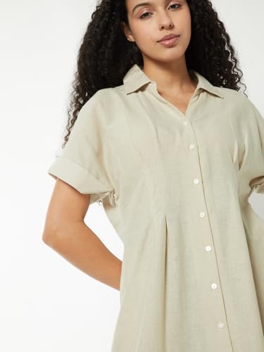 Max Women Printed A-line Shirt Dress(White_XS)