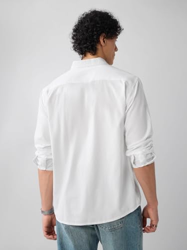 The Souled Store Supima Shirt: Classic White Men and Boys Long Sleeves Collared Neck Button Front Solid Regular Fit Cotton Supima Shirts