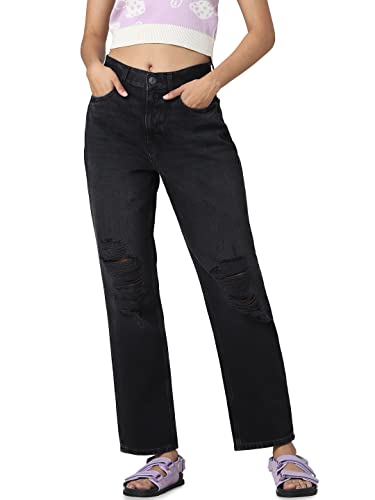 ONLY Women's Relaxed Jeans (103811601-Black Denim_Black M)