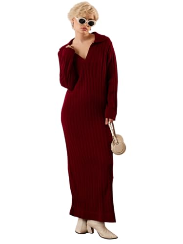 Sassafras Women Maroon Acrylic Wool Collar Midi Dress M
