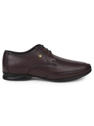 Liberty Healers J757-02 Formal Lacing Derby Shoes for Men with TPR Sole | Comfortable Outsole and Lightweight | Cushioned Footbed | Suitable for Office (Brown 43 EU)