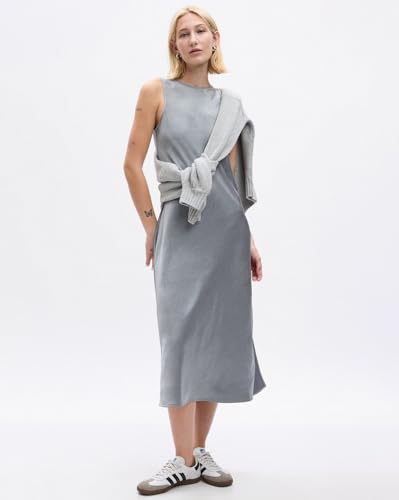 GAP Women Sleeveless Midi A-Line Dress,Grey,XS