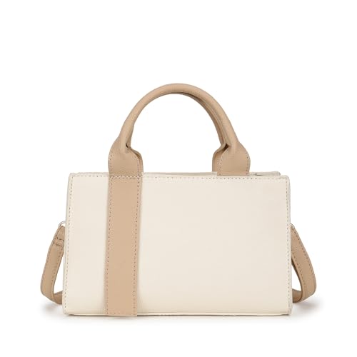 Fastrack Chic Beige Satchel Bag | Faux Leather Structured Handbag with Zip Closure | Roomy Compartment with Organizer Pockets | Dual Carry Satchel with Top Handles & Detachable Strap