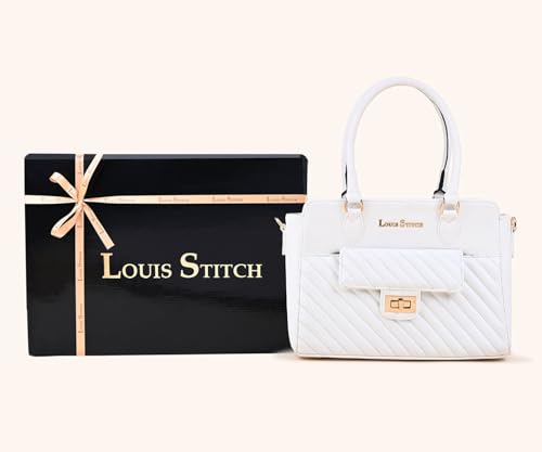 LOUIS STITCH White Stylish Handbag for Women | Multi Pocket Ladies Satchel Sling Handbag for Travel, Office, College