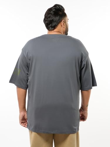 Bewakoof Official Marvel Merchandise Hulk Men's Graphic Print Oversized Fit Half Sleeve Round Neck Cotton Plus Size T-Shirt_694209_Grey_4XL