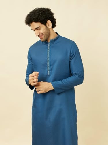 Manyavar Mens Blue Cotton Kurta Pyjama Set