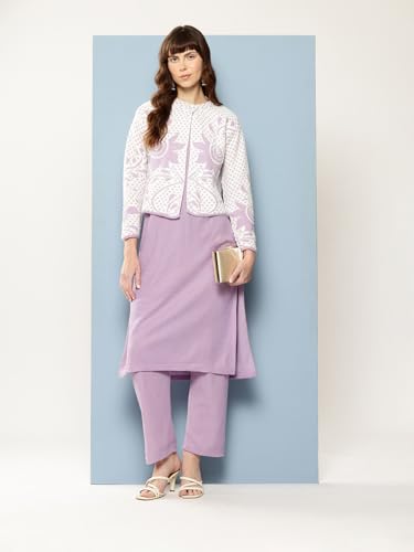 Aarika Womens Winter Wear Purple Colour Floral Woolen Kurti & Pant-(S-L)-(KP-W-MD-1008-PURPLE-M)