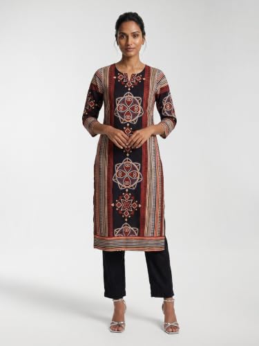 Max Women Printed Straight Kurta Set(Black_S)