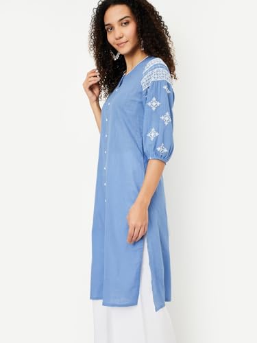 Max Women Cotton Blend Regular Fit Kurta (PFWWSP25IR_Blue, XL