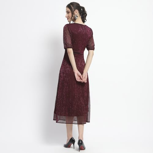 Madame Shimmery Corset Detailed Plum Midi Dress for Women