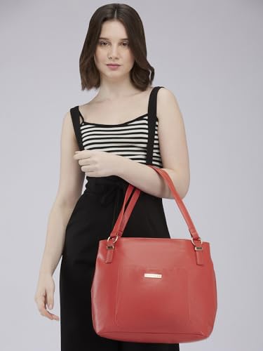 Caprese Andrea Tote Bag, Medium-Coral | Stylish Handbag for Women | Spacious, Versatile Office & Daily Essentials Tote | Top Zip Closure