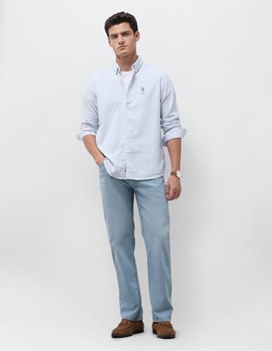 U.S. Polo Assn. Denim Co. Men's Vertical Striped Seersucker Shirt (UDSHT2231_Blue_46)