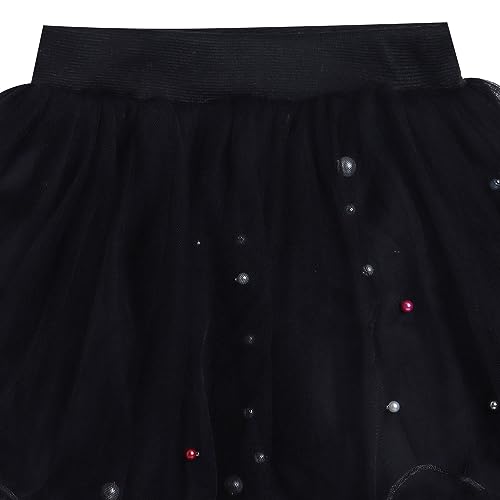 Hopscotch Girls Polyester Ruffled A-Line Knee Length Skirt in Black Color for 6-7 Years (ADX-3074989)