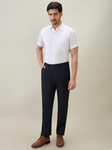 Raymond Men Regular Fit Solid Piece Dyed Pattern Pure Cotton Semi Cutaway Collar Half Sleeve Formal Shirt White