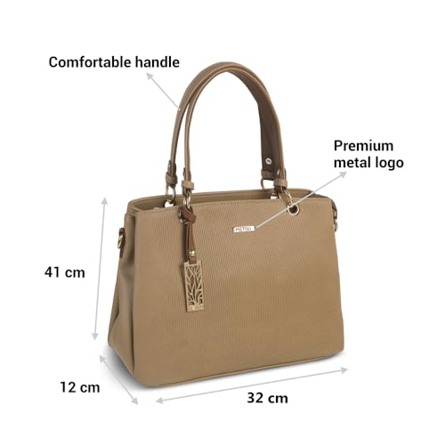 Metro Women Beige Faux Leather Handbag with Detachable Sling (66-7852)