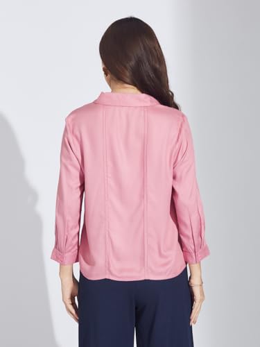 Latin Quarters Women Pink 3/4 Sleeve Spread Collar Solid Shirt_L