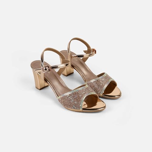Mochi Women's Back Strap closure Casual - Slides with Block Gold Heel UK/7 EU/40(54-216)