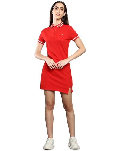 Tommy Hilfiger Women's Cotton Bodycon Above The Knee Casual Dress (S23JWDR007 Red