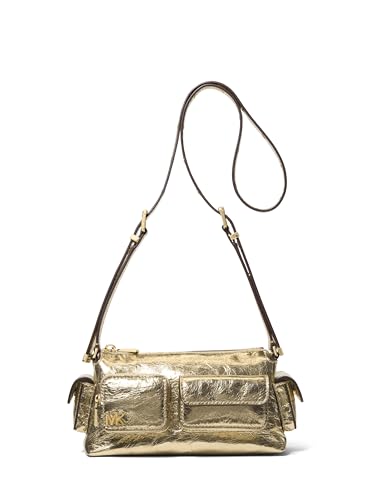 Michael Kors Dakota small convertible crossbody bag, Gold-tone hardware/Metallic Volare leather/Light gold, One size, Dakota small convertible crossbody bag