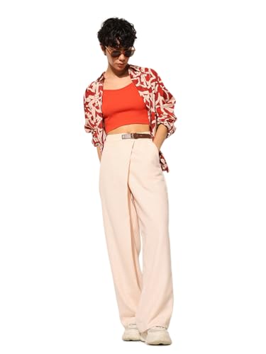 ONLY Women's Regular Fit High-Rise Beige Pants