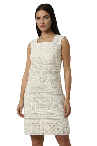 Van Heusen Women's Cotton Modern Knee-Length Dress (VWDRERGF446201_White