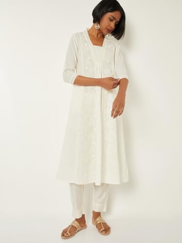 Max Women Floral Applique Kalidar Kurta (Off White_XL)