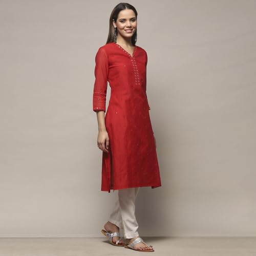 BIBA Women YARNDYED Straight Kurta Mix and Match(Summer Staples COLLECTION20282_RED_40)