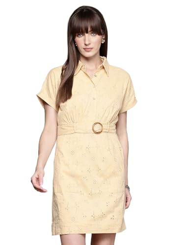 Label RITU KUMAR Ecru Fashion Flair Collar Neck Short Dress with Belt