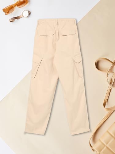 Max Girls Solid Parachute Cargos (Beige_12-14 Y)