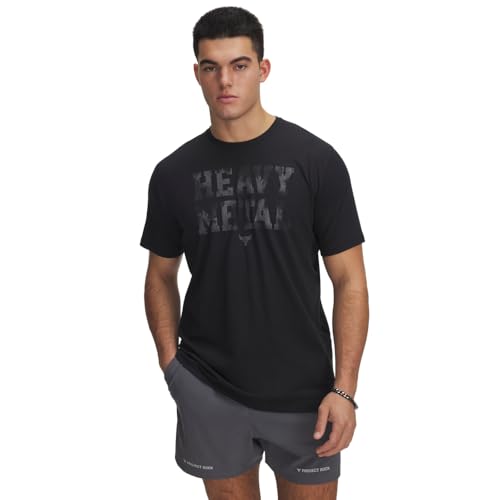 Under Armour Men's Project Rock Metal Short Sleeve T Shirt, (001) Black / / White Clay, L